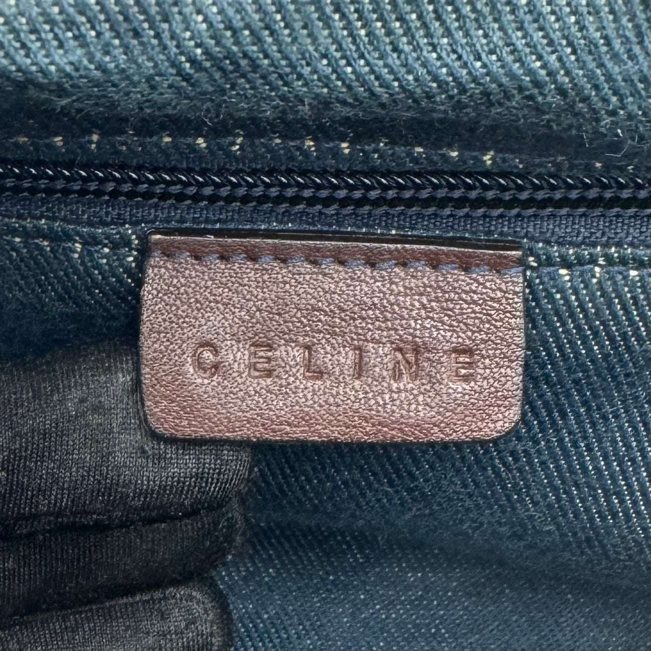 Celine Paris Denim Macadam and Brown Leather Frame Shoulder Bag