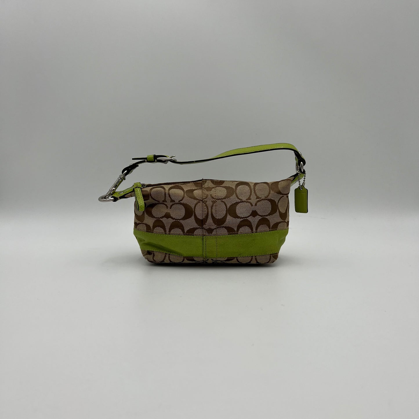 Coach C Signature Canvas Apple Green Stripe Pochette Handbag