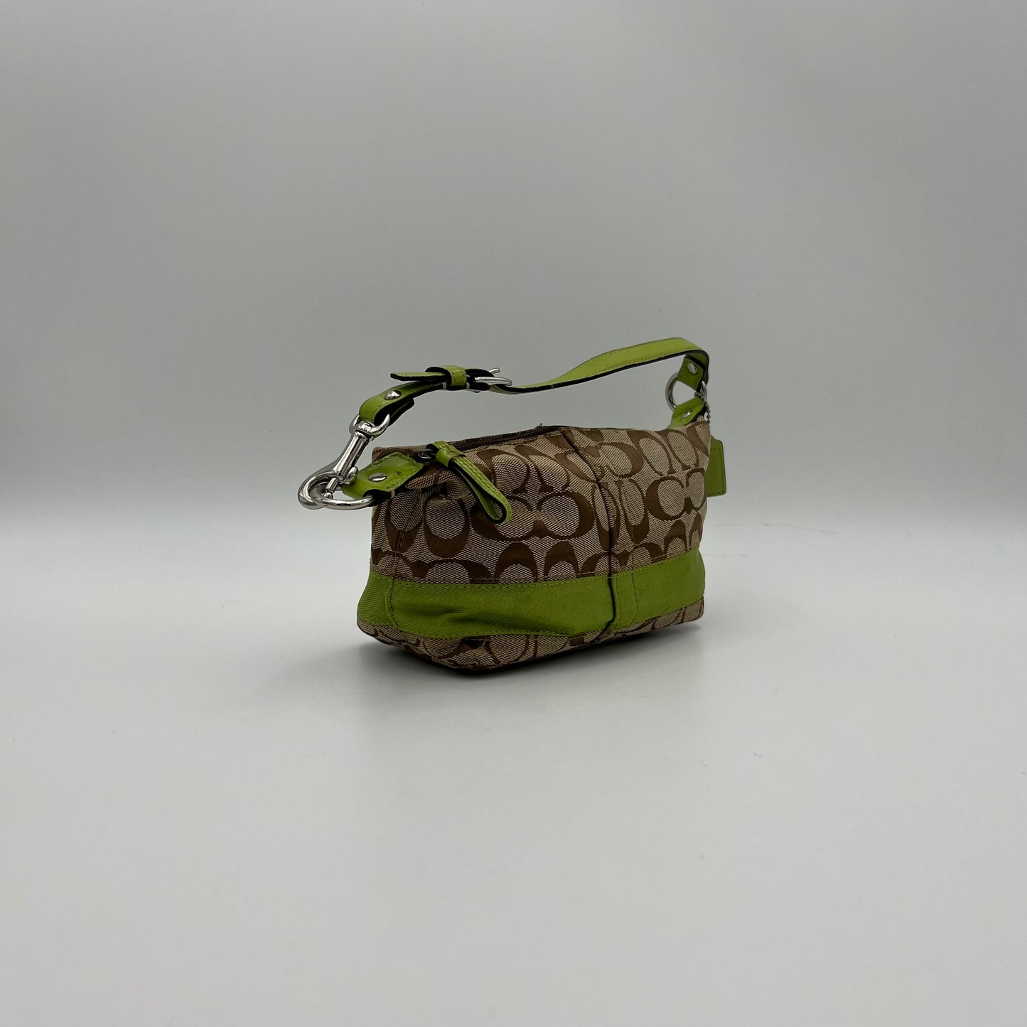 Coach C Signature Canvas Apple Green Stripe Pochette Handbag