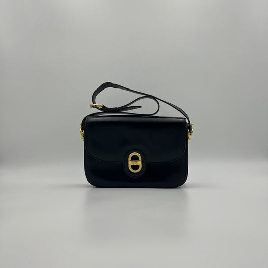 Celine Paris Black Leather Horse Carriage Twist Lock Box Bag