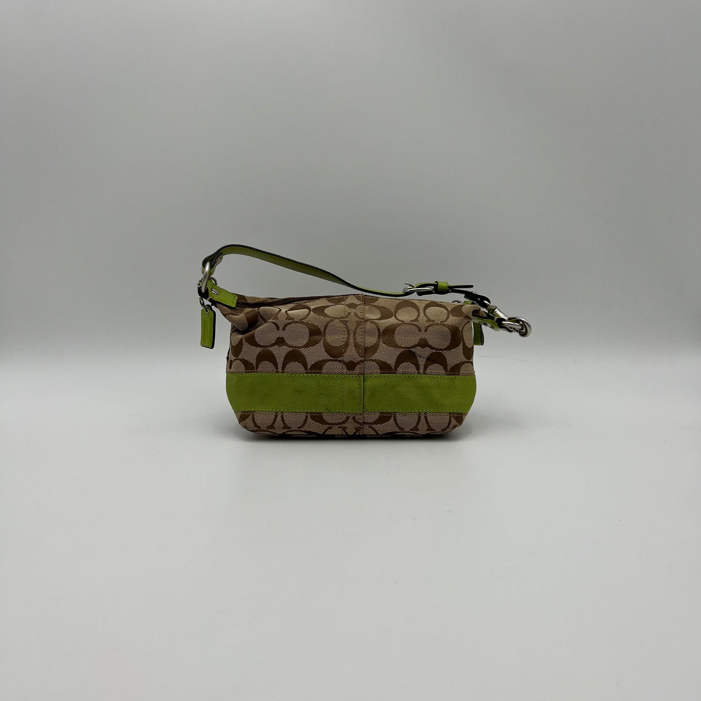 Coach C Signature Canvas Apple Green Stripe Pochette Handbag