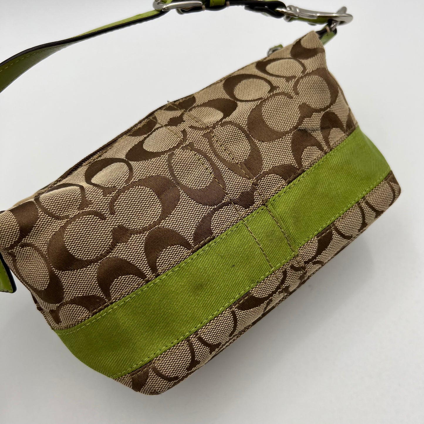 Coach C Signature Canvas Apple Green Stripe Pochette Handbag