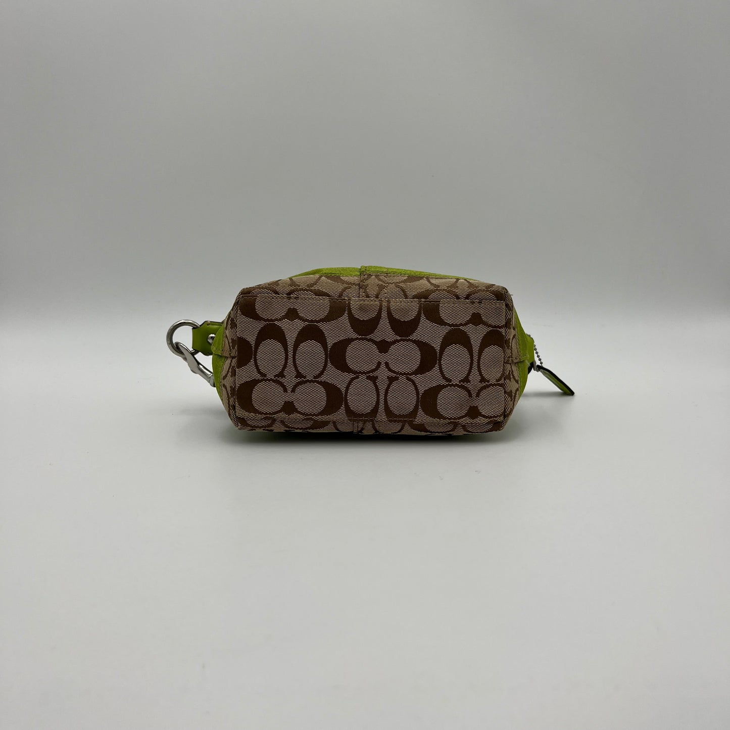 Coach C Signature Canvas Apple Green Stripe Pochette Handbag