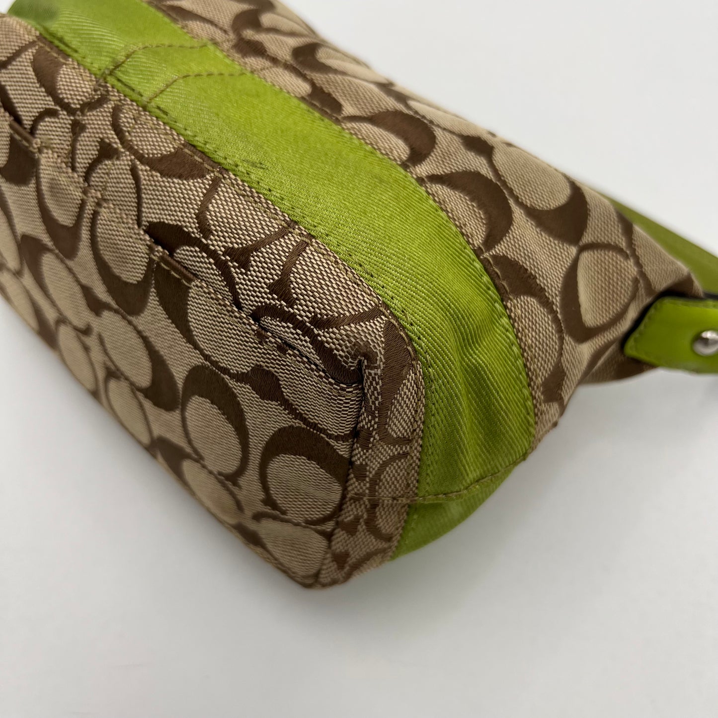 Coach C Signature Canvas Apple Green Stripe Pochette Handbag