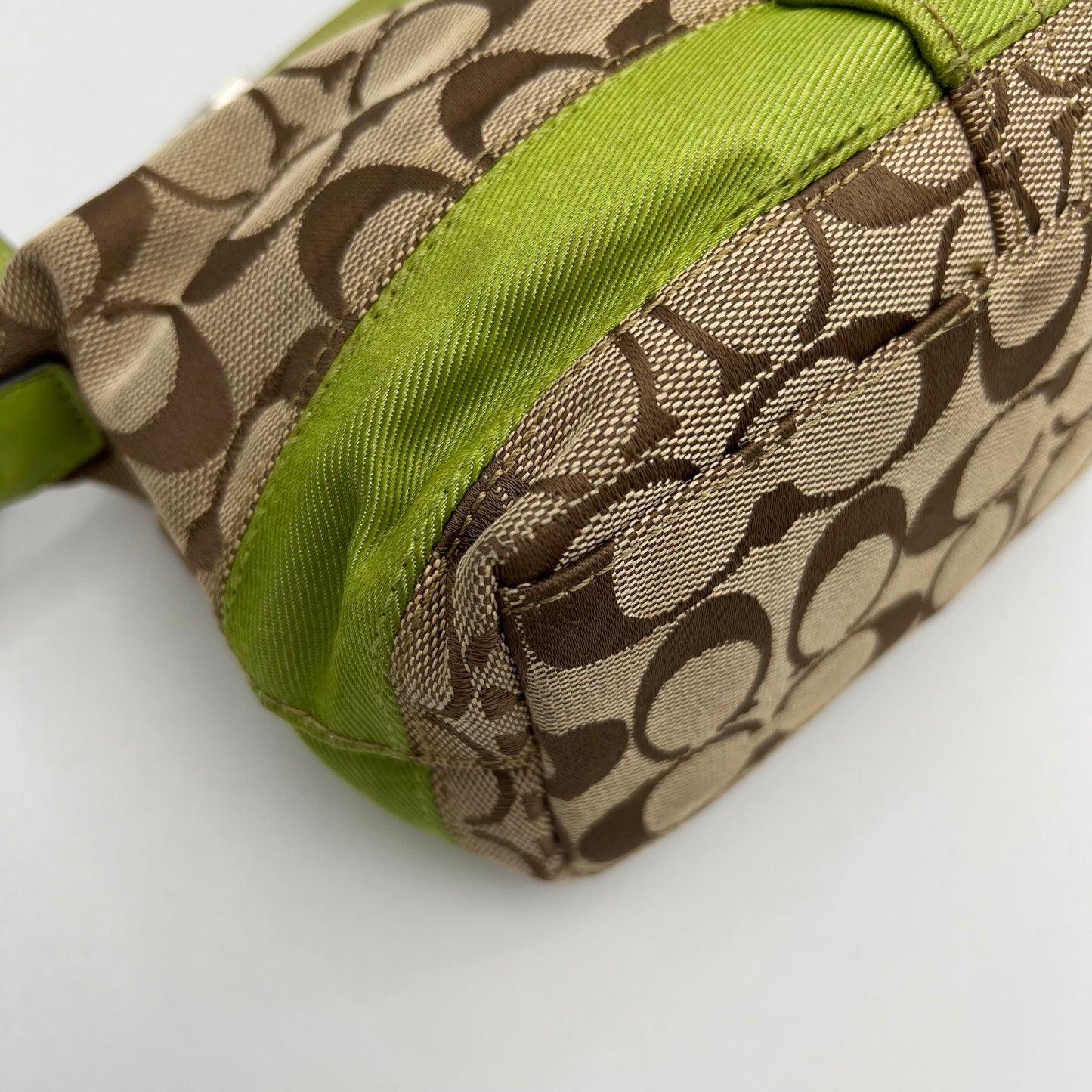 Coach C Signature Canvas Apple Green Stripe Pochette Handbag