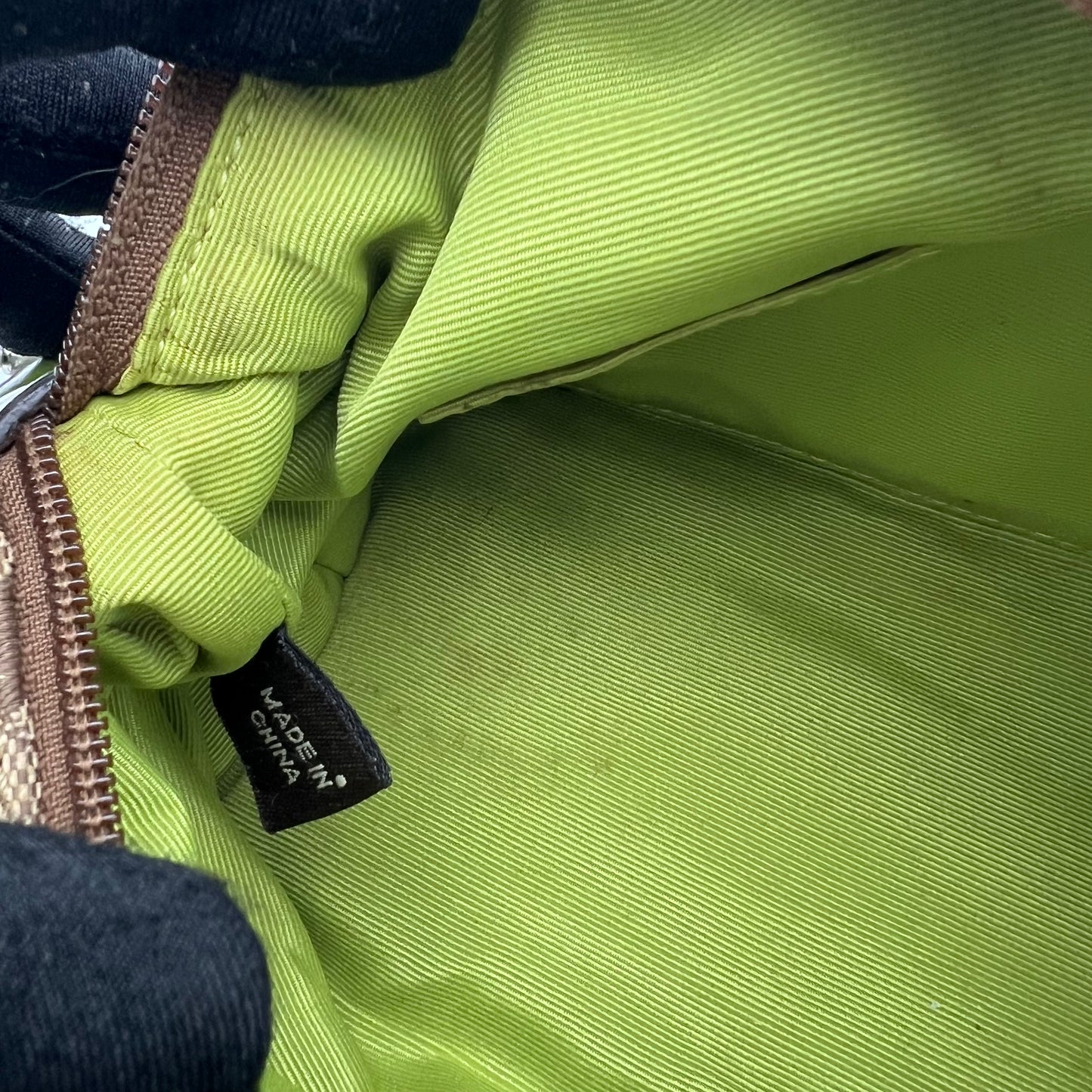 Coach C Signature Canvas Apple Green Stripe Pochette Handbag