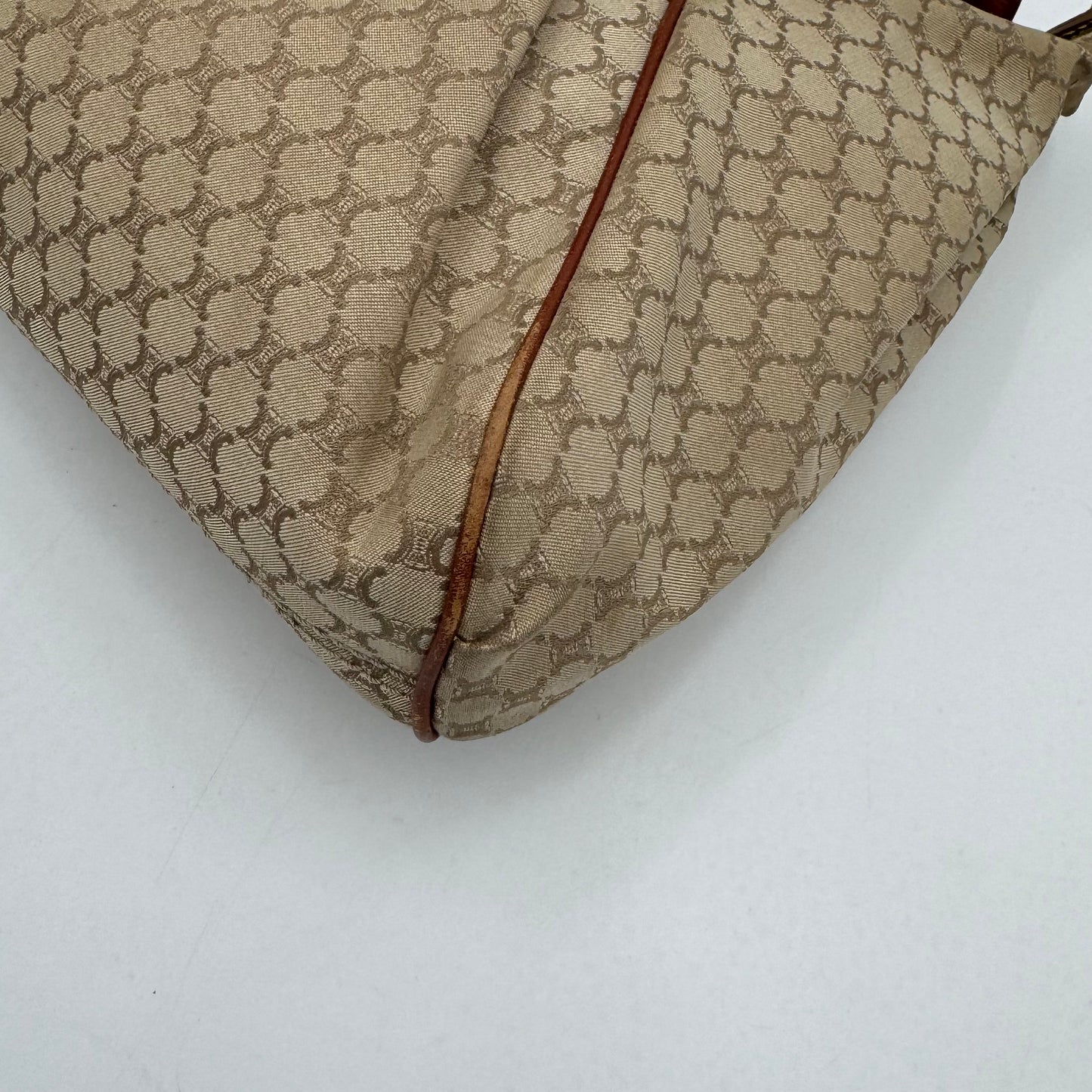 Celine Paris Macadam Canvas and Brown Leather Hobo Shoulder Bag