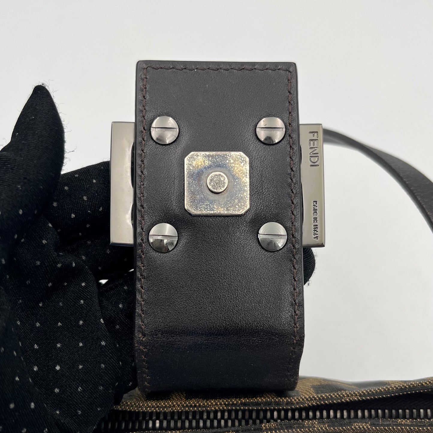 Fendi Tobacco Zucca Zip Flap Mini Baguette