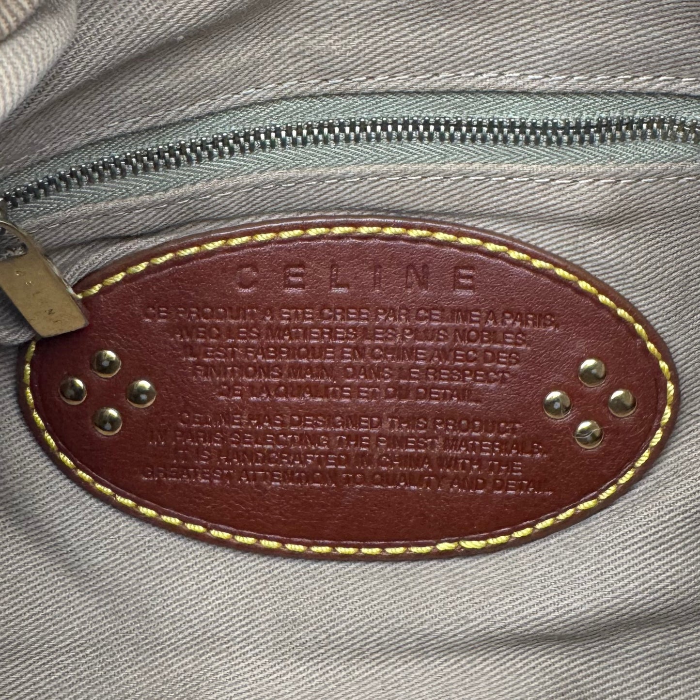 Celine Paris Macadam Canvas and Brown Leather Hobo Shoulder Bag