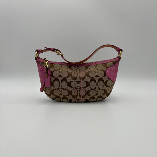 Coach Signature Canvas Pink Suede Leather Hobo Pochette