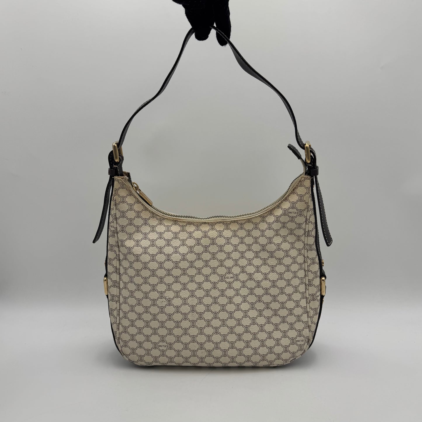 Celine Paris White Macadam Hobo Shoulder Bag