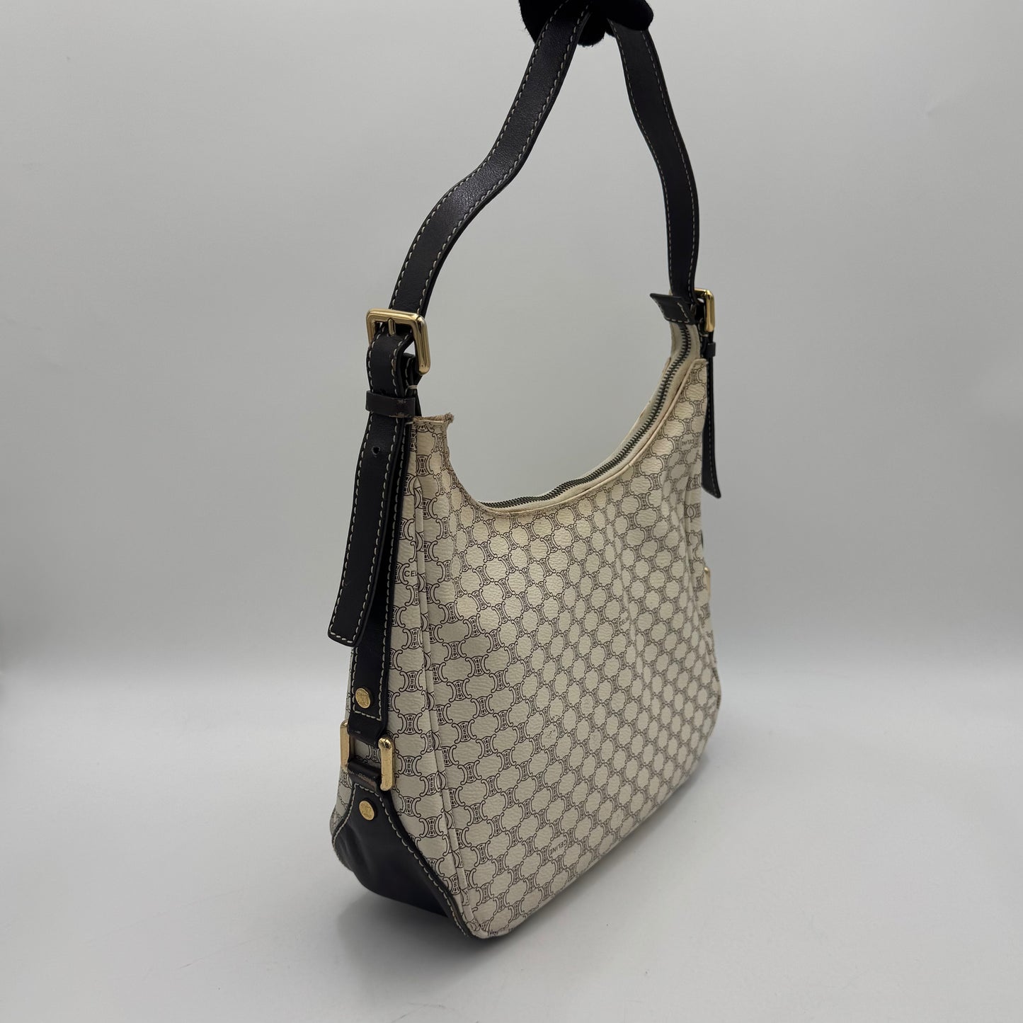 Celine Paris White Macadam Hobo Shoulder Bag