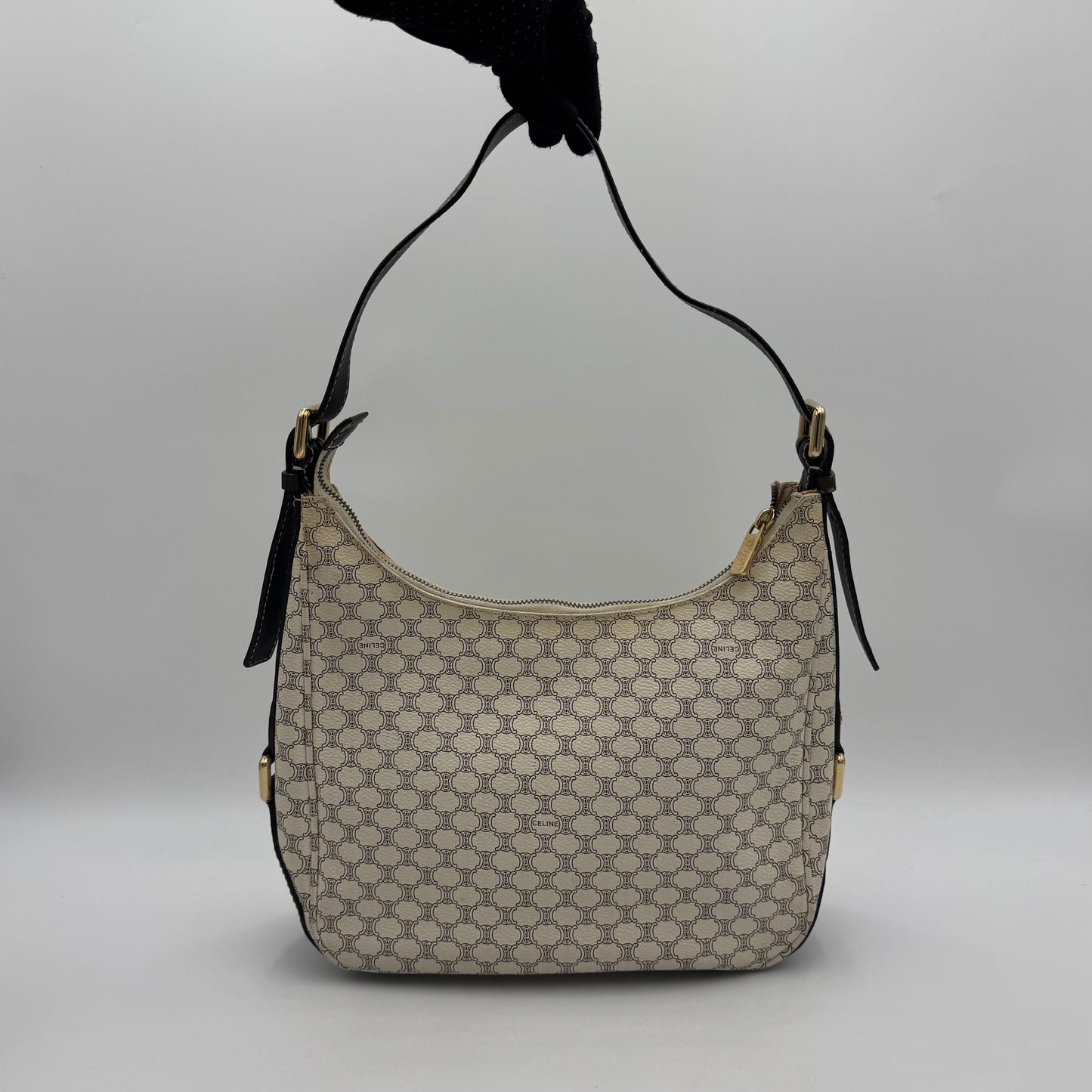 Celine Paris White Macadam Hobo Shoulder Bag