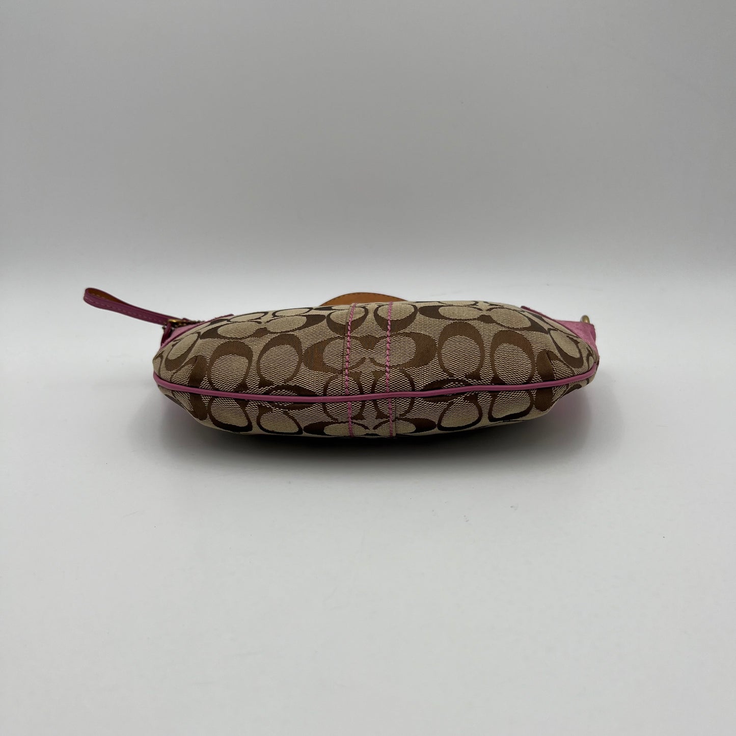 Coach Signature Canvas Pink Suede Leather Hobo Pochette