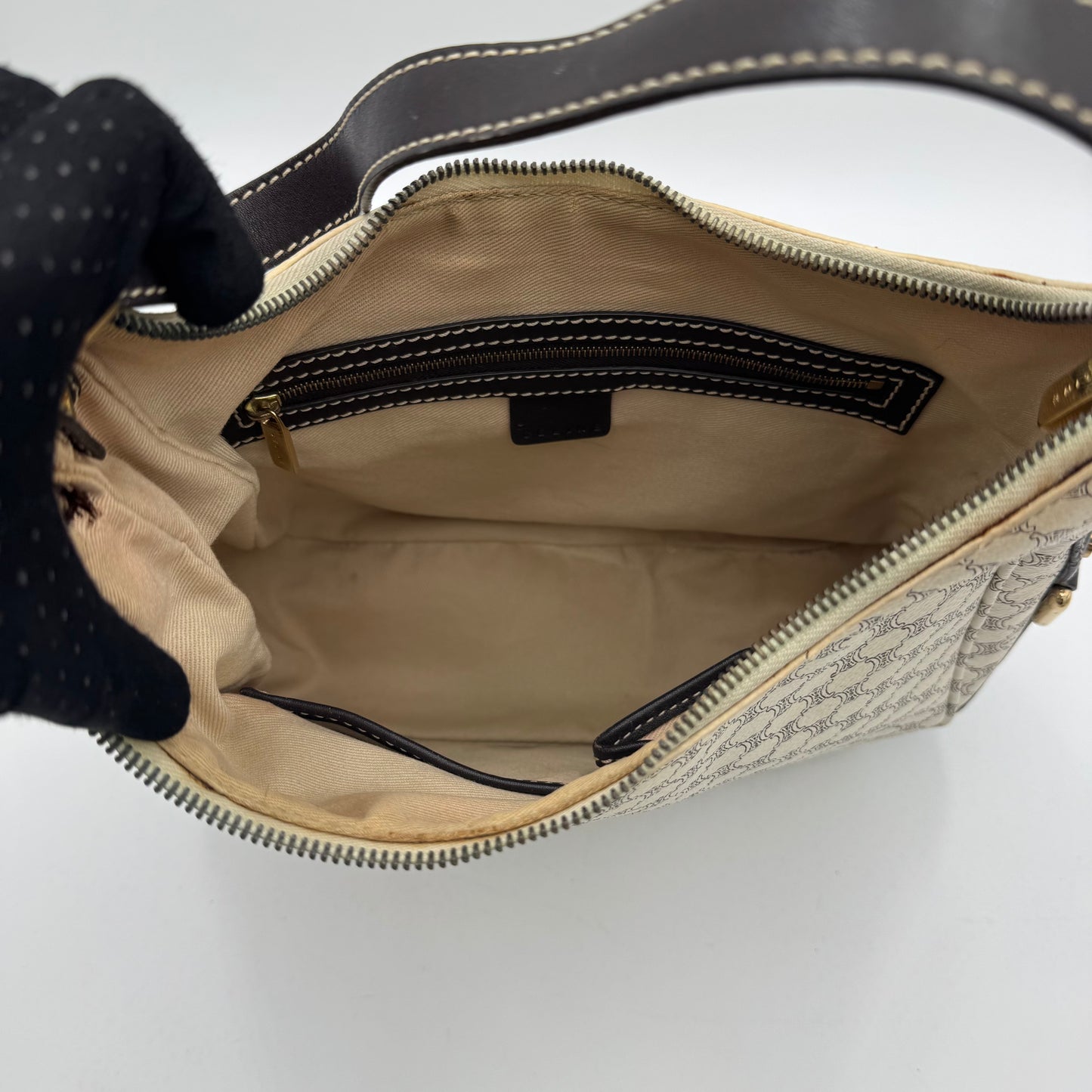 Celine Paris White Macadam Hobo Shoulder Bag