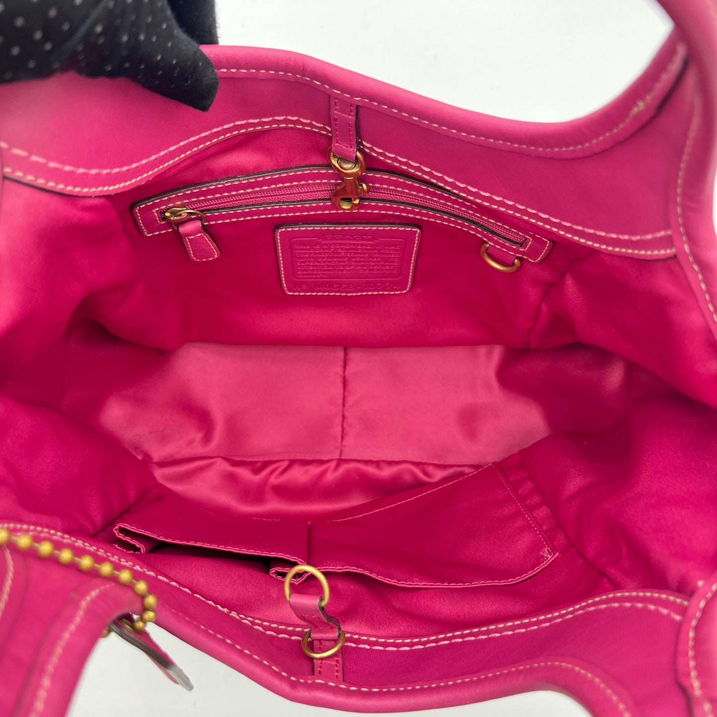 Coach Beige C Signature Canvas Pink Leather Hobo Shoulder Bag