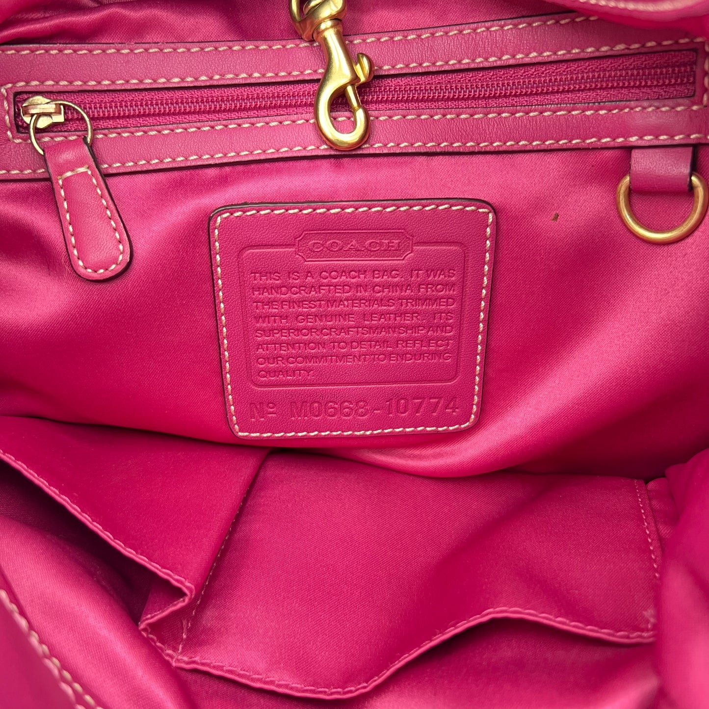Coach Beige C Signature Canvas Pink Leather Hobo Shoulder Bag