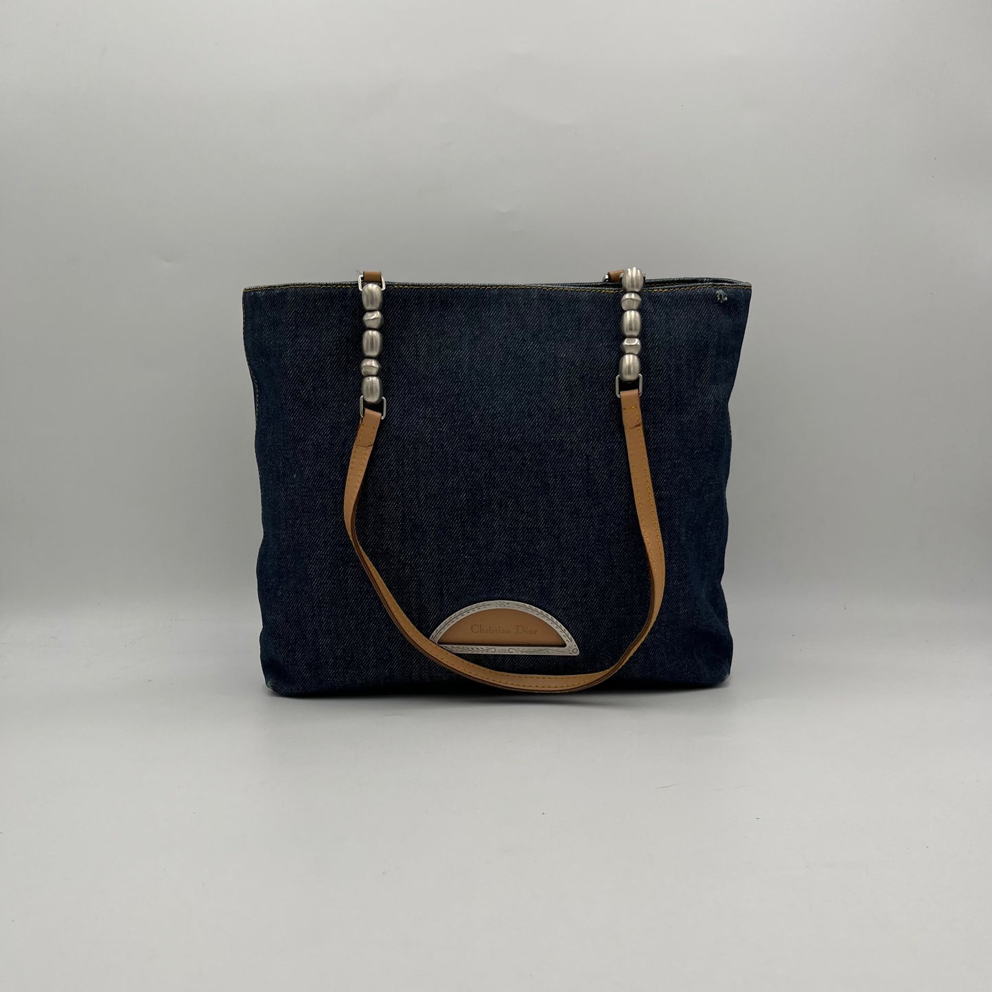 Christian Dior Blue Denim and Leather Maris Pearl Tote