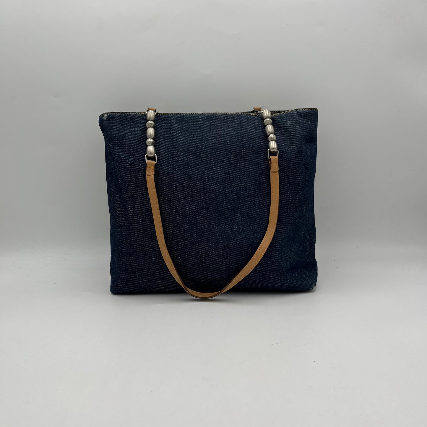 Christian Dior Blue Denim and Leather Maris Pearl Tote