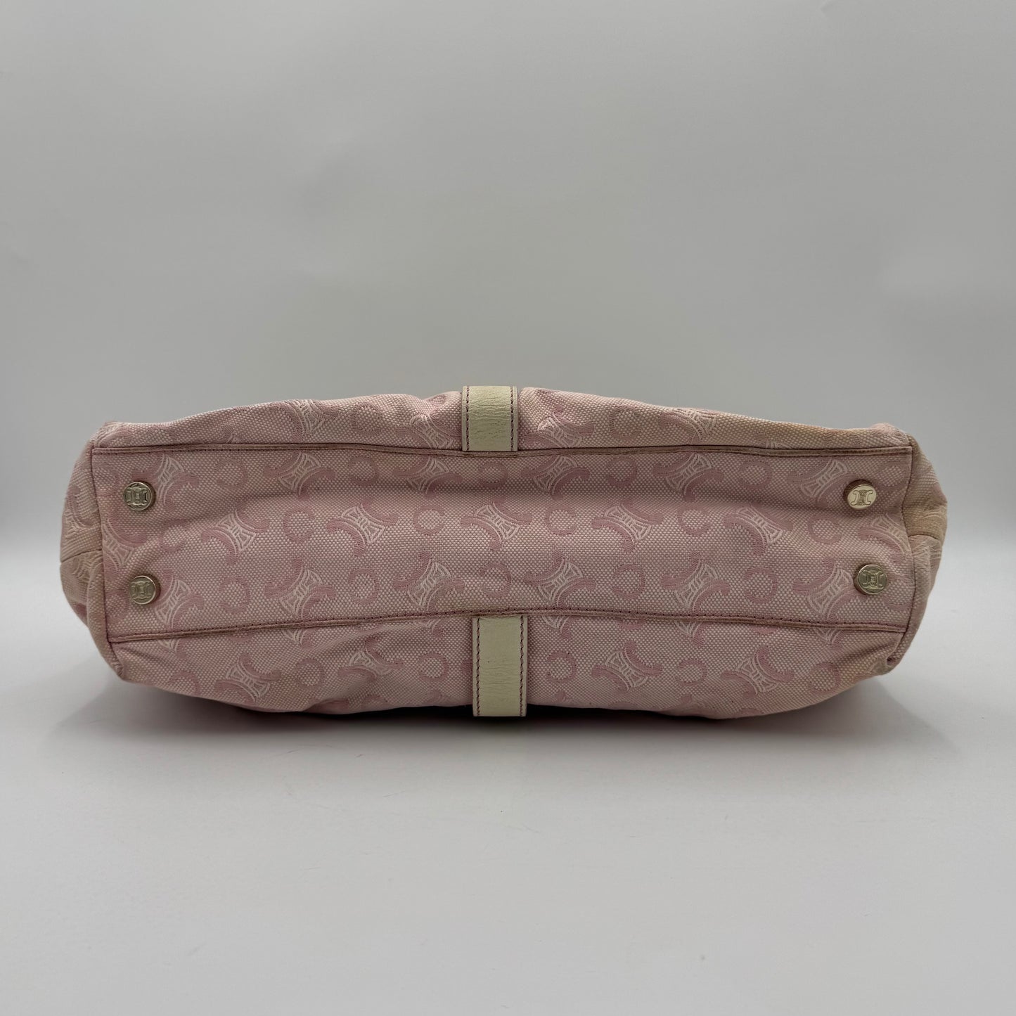 Celine Paris Pink C Macadam Canvas and White Leather Handbag