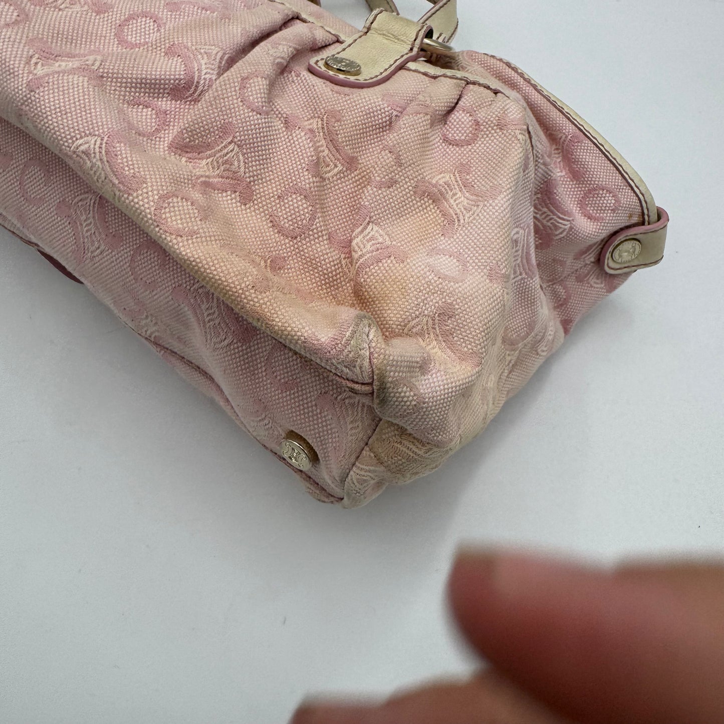 Celine Paris Pink C Macadam Canvas and White Leather Handbag