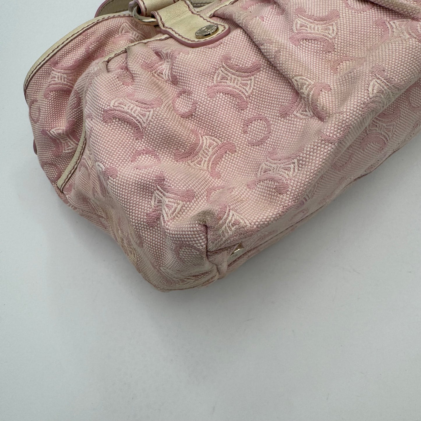 Celine Paris Pink C Macadam Canvas and White Leather Handbag
