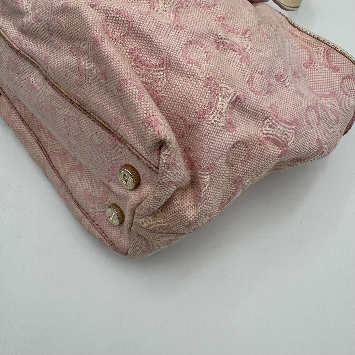 Celine Paris Pink C Macadam Canvas and White Leather Handbag