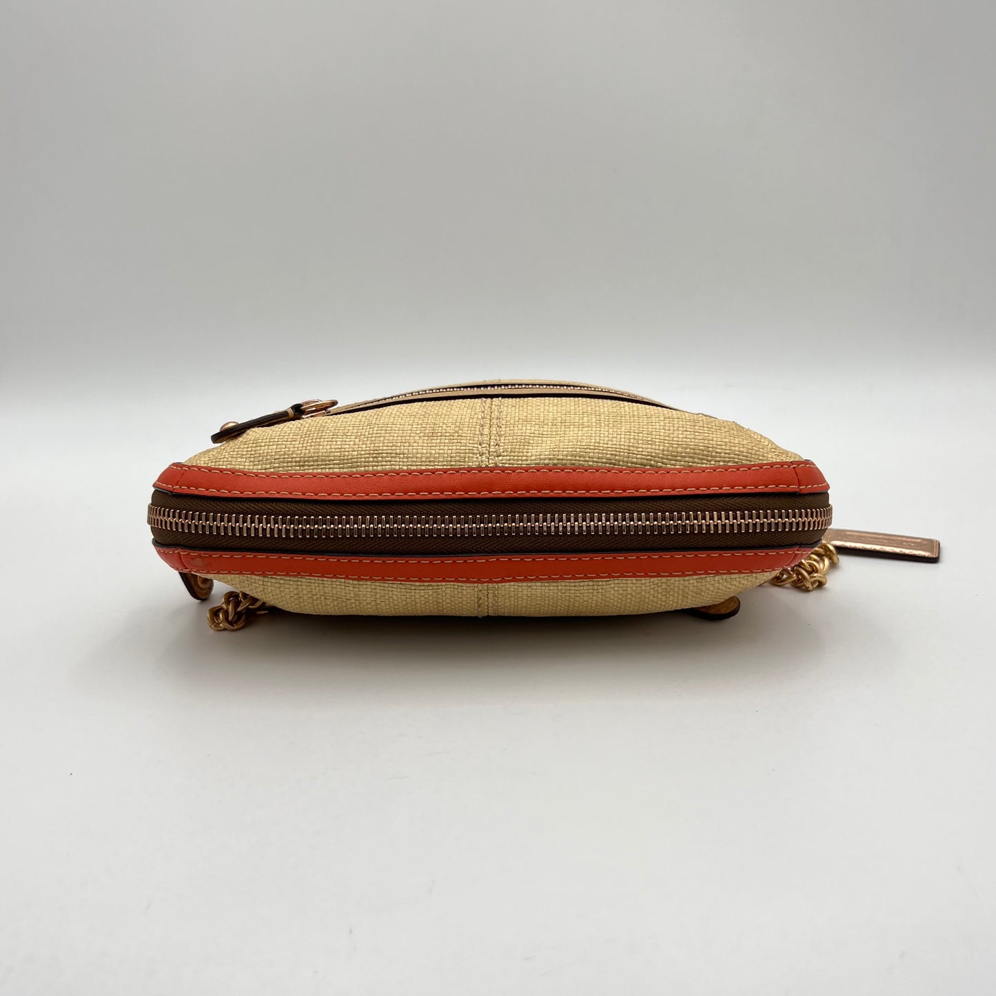 Coach Woven Straw Orange Leather Foldover Kisslock Bonnie Shoulder Bag