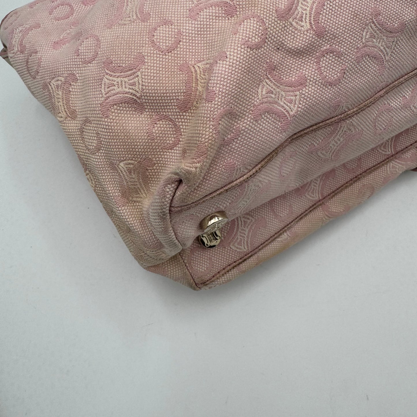 Celine Paris Pink C Macadam Canvas and White Leather Handbag