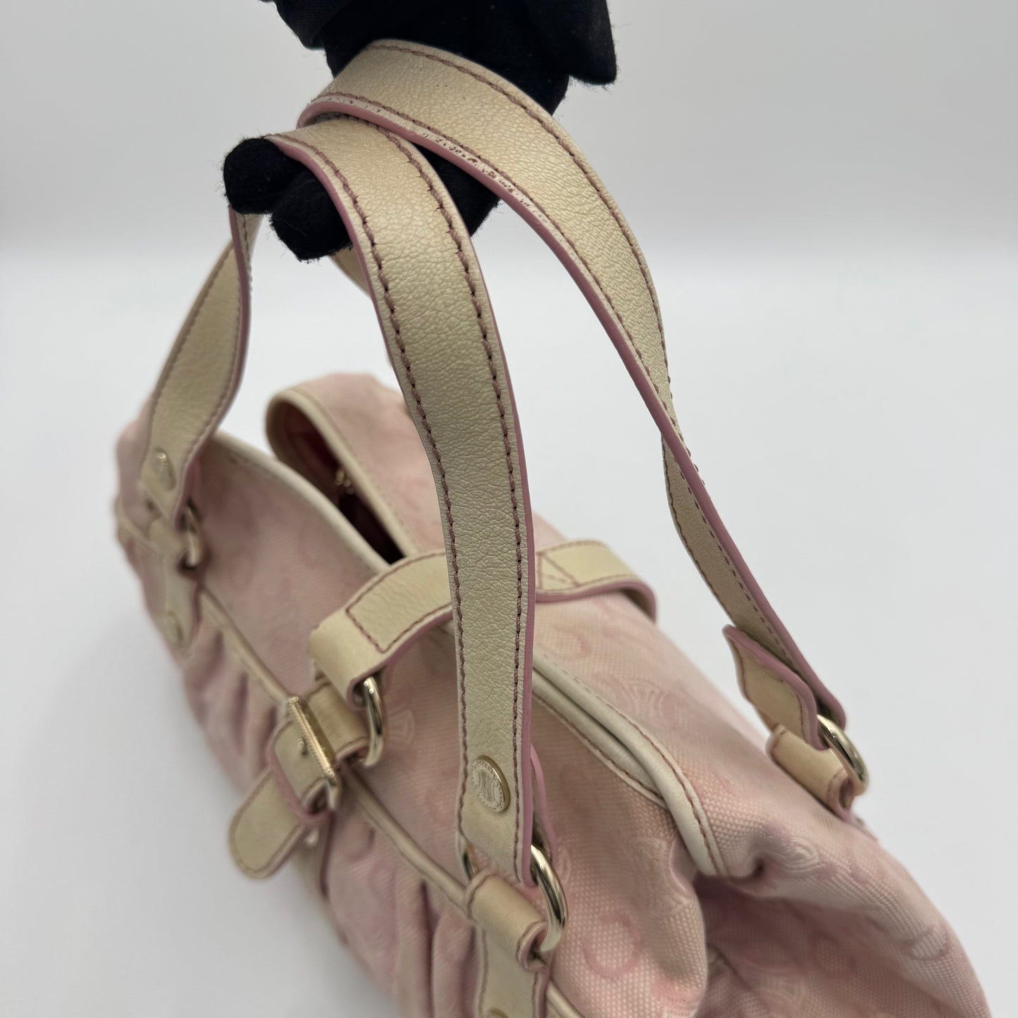 Celine Paris Pink C Macadam Canvas and White Leather Handbag