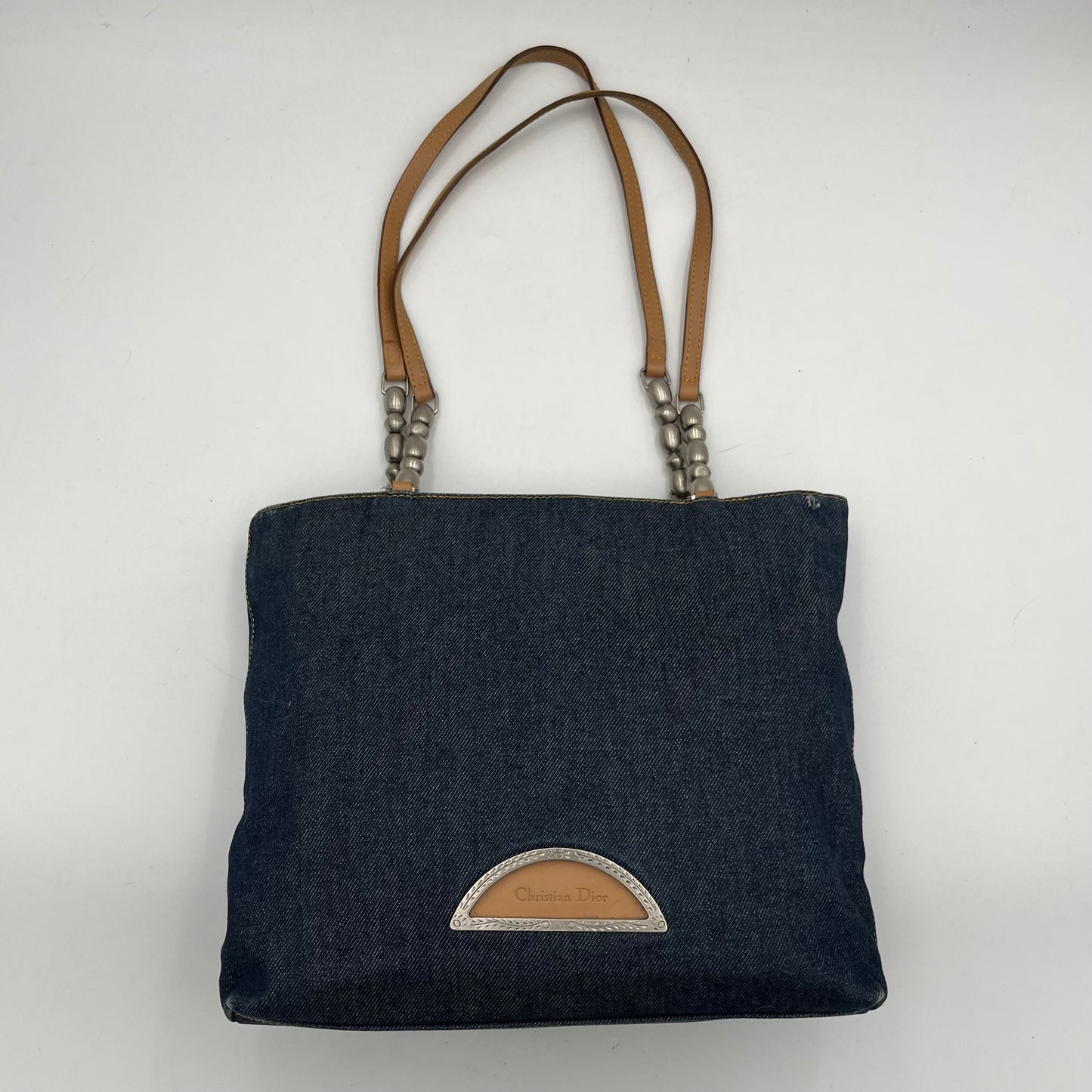 Christian Dior Blue Denim and Leather Maris Pearl Tote