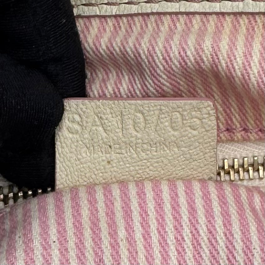 Celine Paris Pink C Macadam Canvas and White Leather Handbag