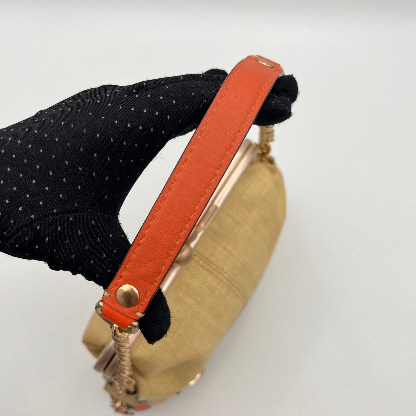 Coach Woven Straw Orange Leather Foldover Kisslock Bonnie Shoulder Bag