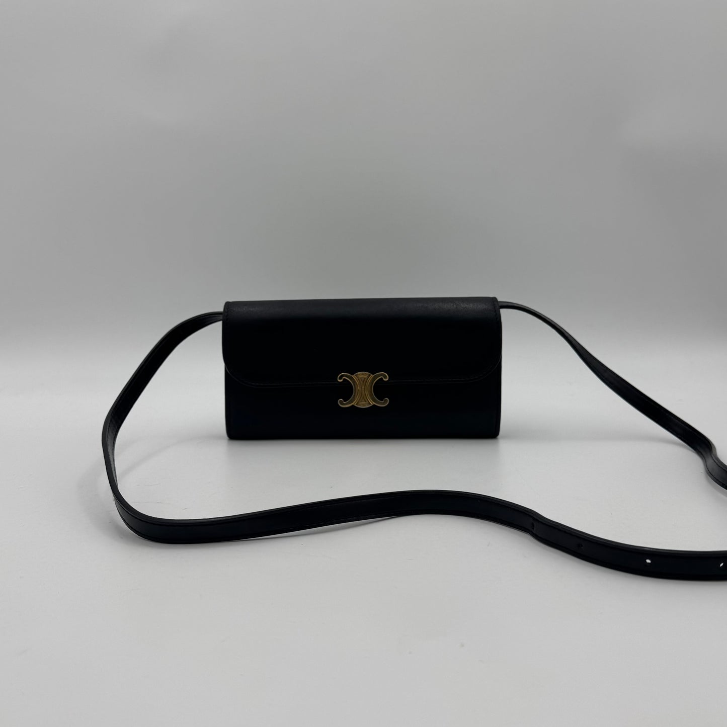 Celine Paris Black Calfskin Large Triomphe Long Wallet