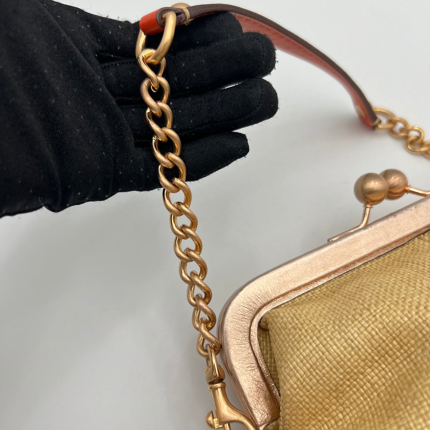 Coach Woven Straw Orange Leather Foldover Kisslock Bonnie Shoulder Bag