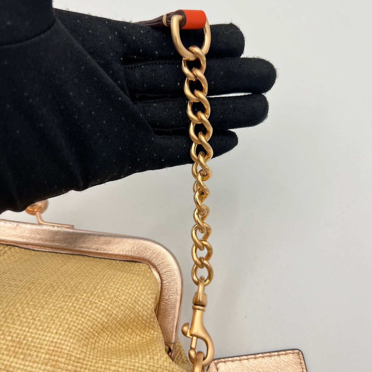Coach Woven Straw Orange Leather Foldover Kisslock Bonnie Shoulder Bag