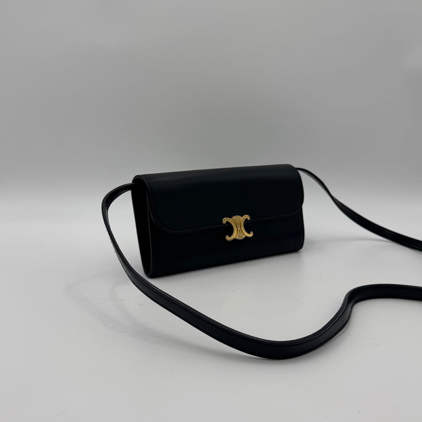 Celine Paris Black Calfskin Large Triomphe Long Wallet