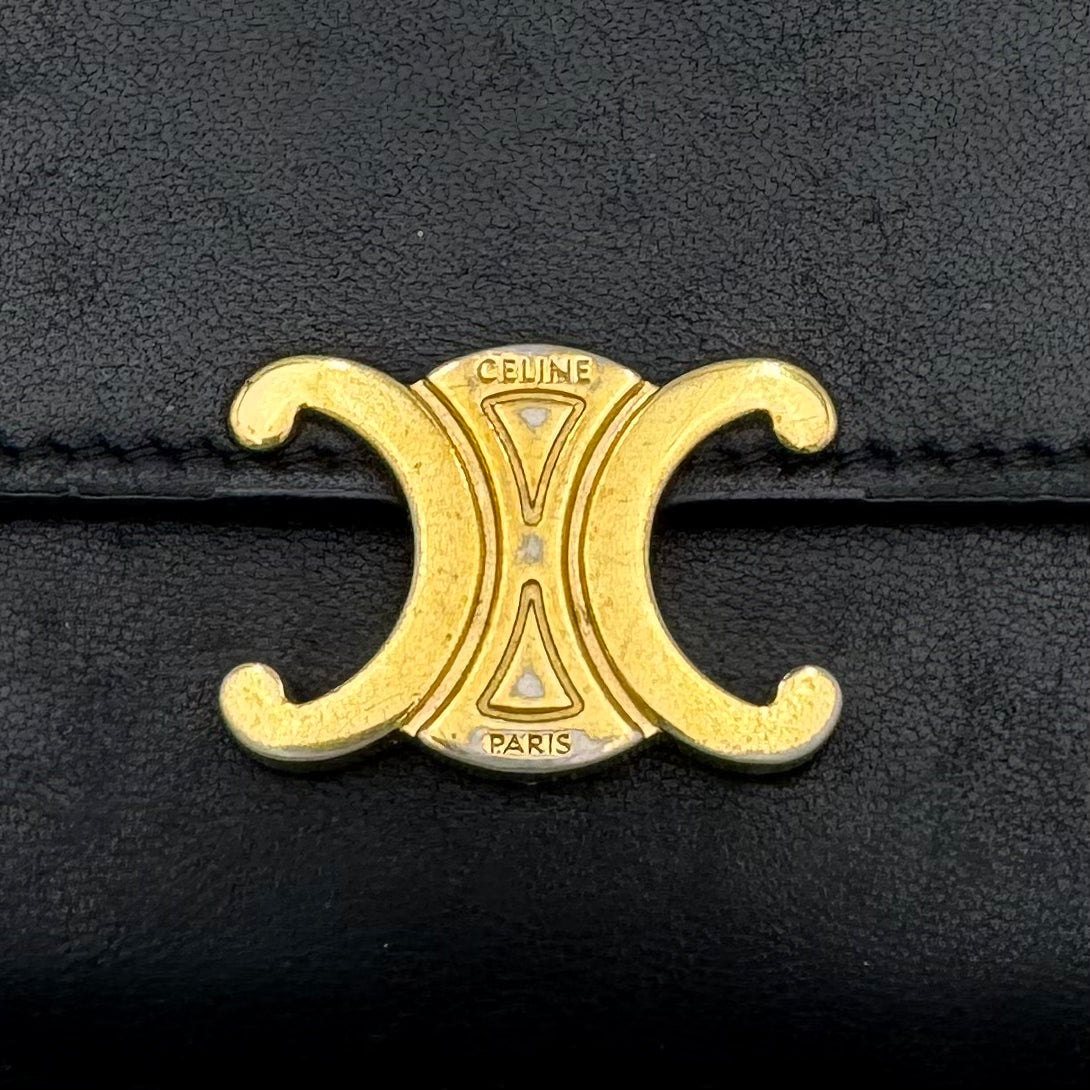 Celine Paris Black Calfskin Large Triomphe Long Wallet