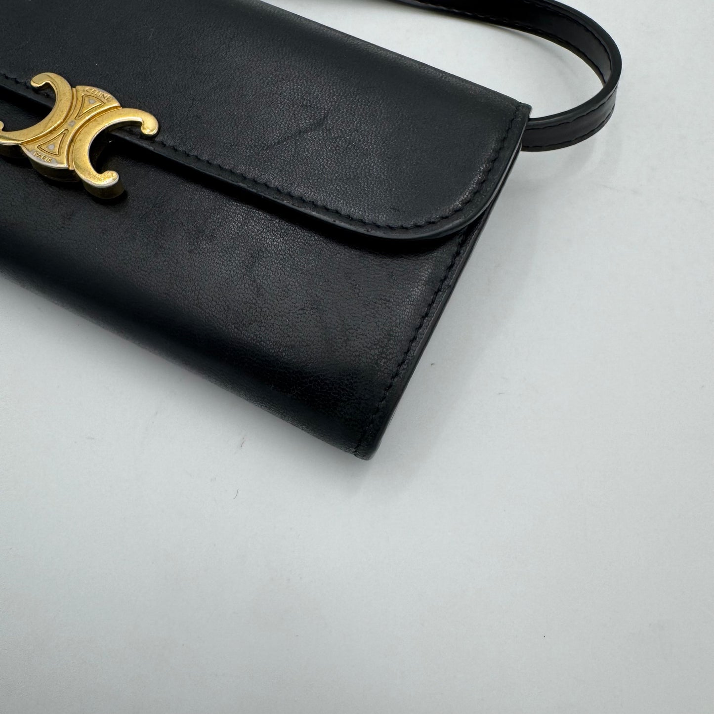 Celine Paris Black Calfskin Large Triomphe Long Wallet