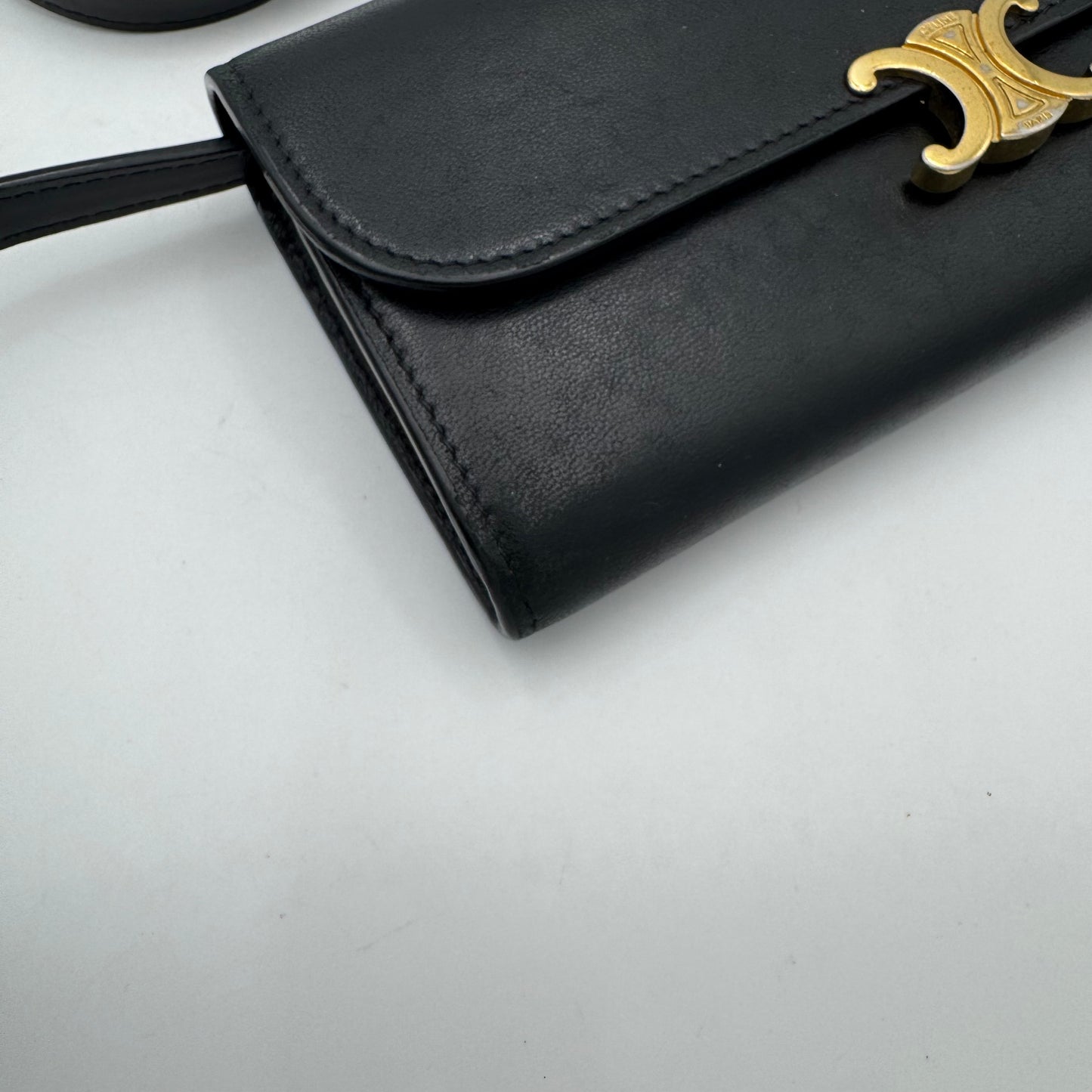 Celine Paris Black Calfskin Large Triomphe Long Wallet