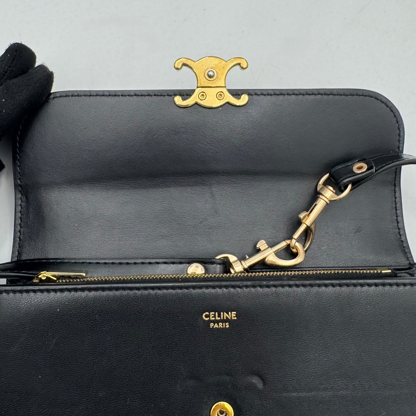 Celine Paris Black Calfskin Large Triomphe Long Wallet