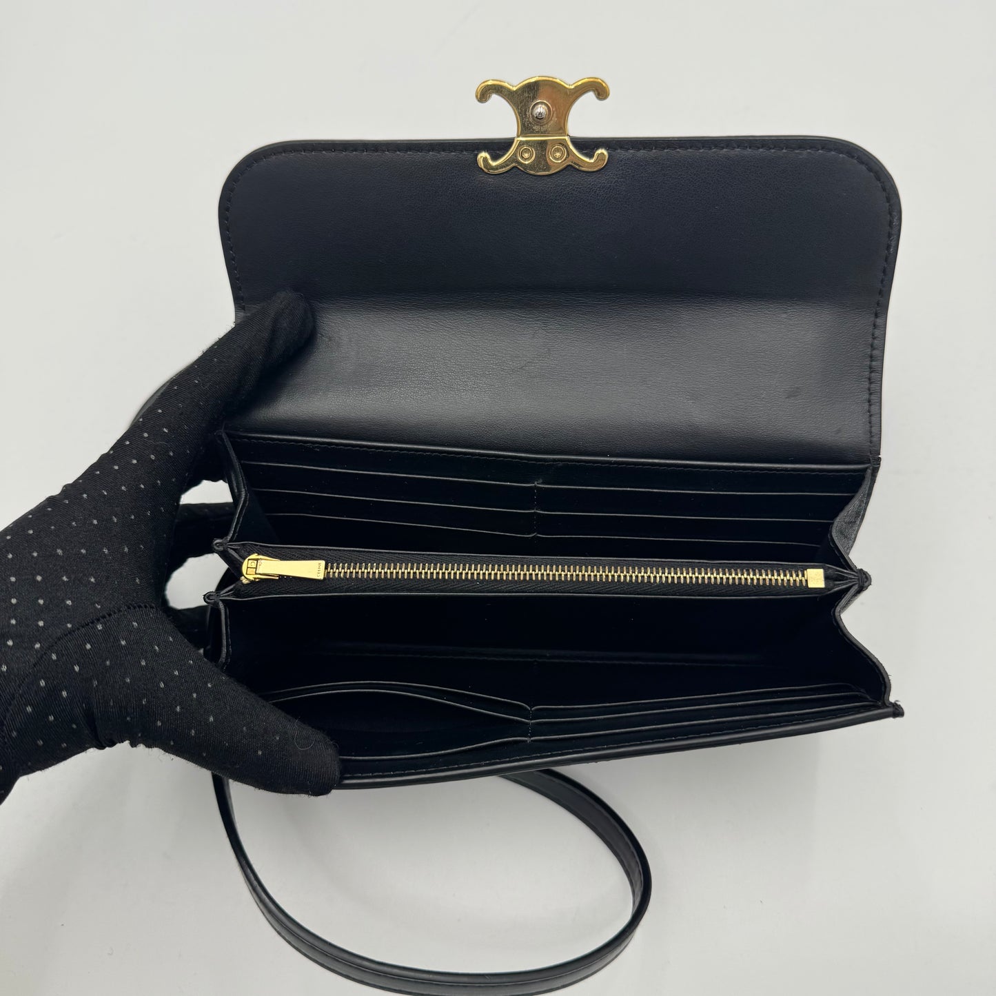 Celine Paris Black Calfskin Large Triomphe Long Wallet