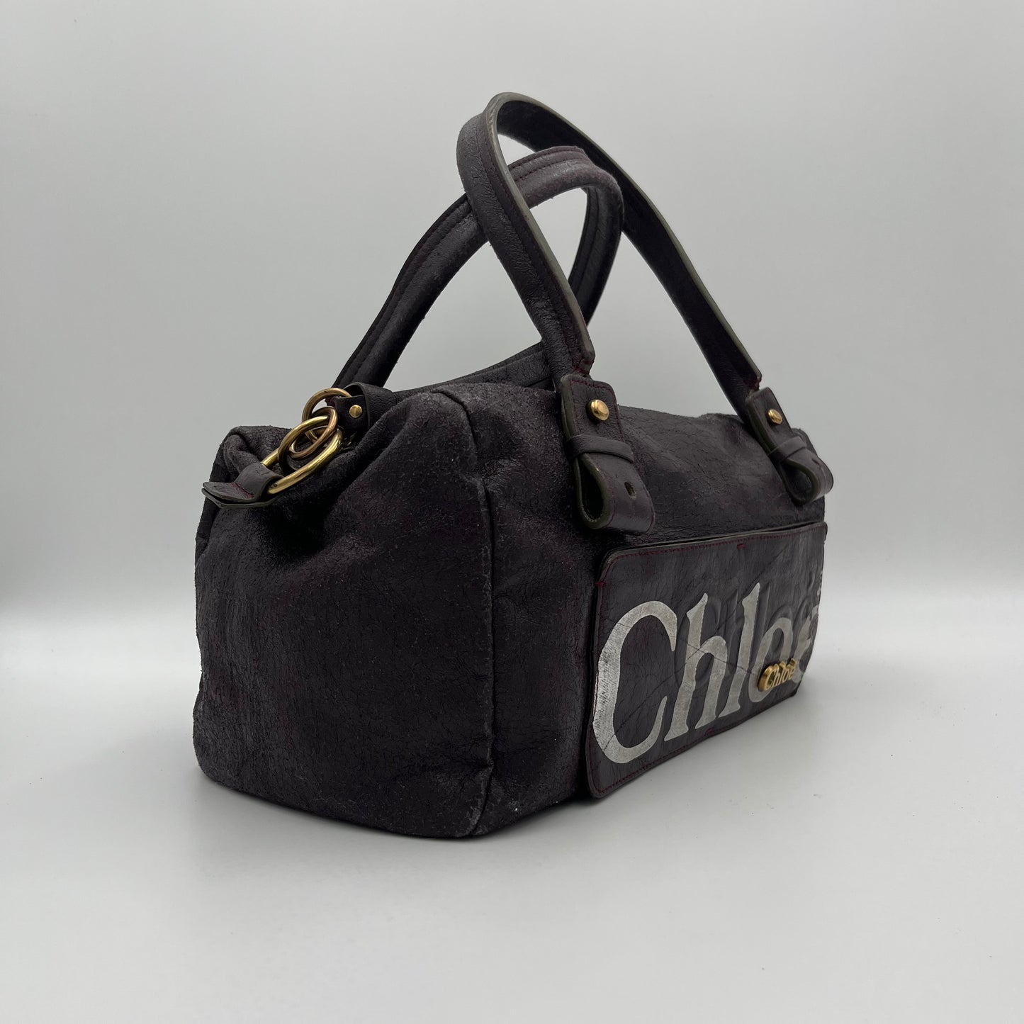 Chloe Dark Purple Leather Eclipse Boston Bag
