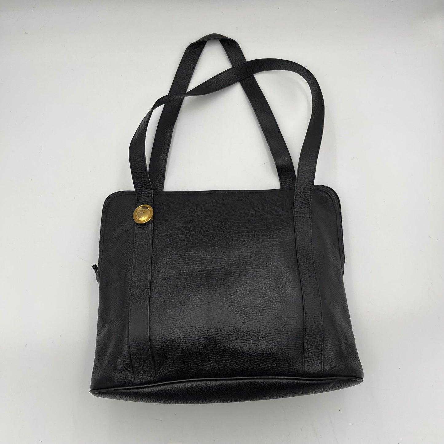 Christian Dior Black Leather Medallion Large Shoulder Bag