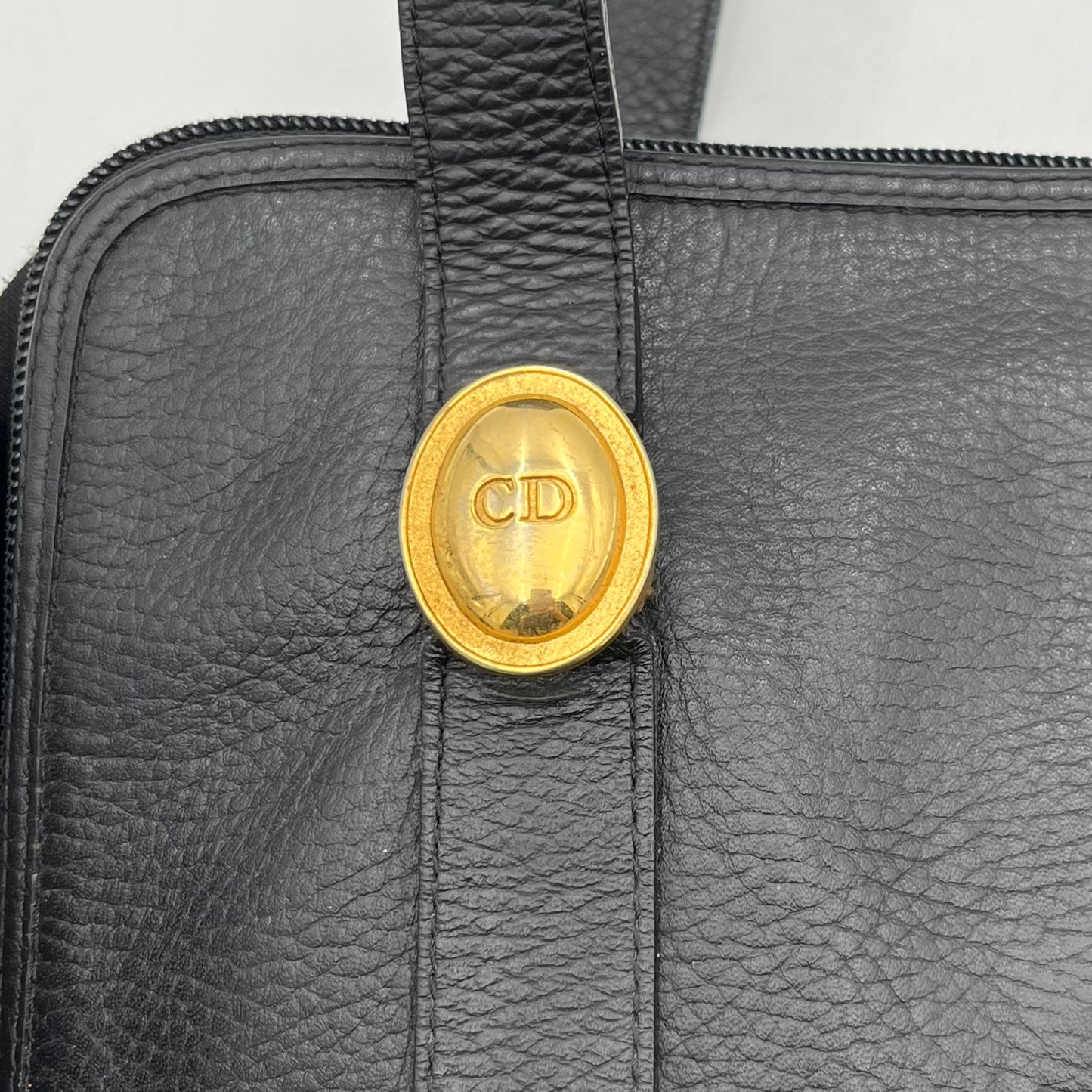 Christian Dior Black Leather Medallion Large Shoulder Bag