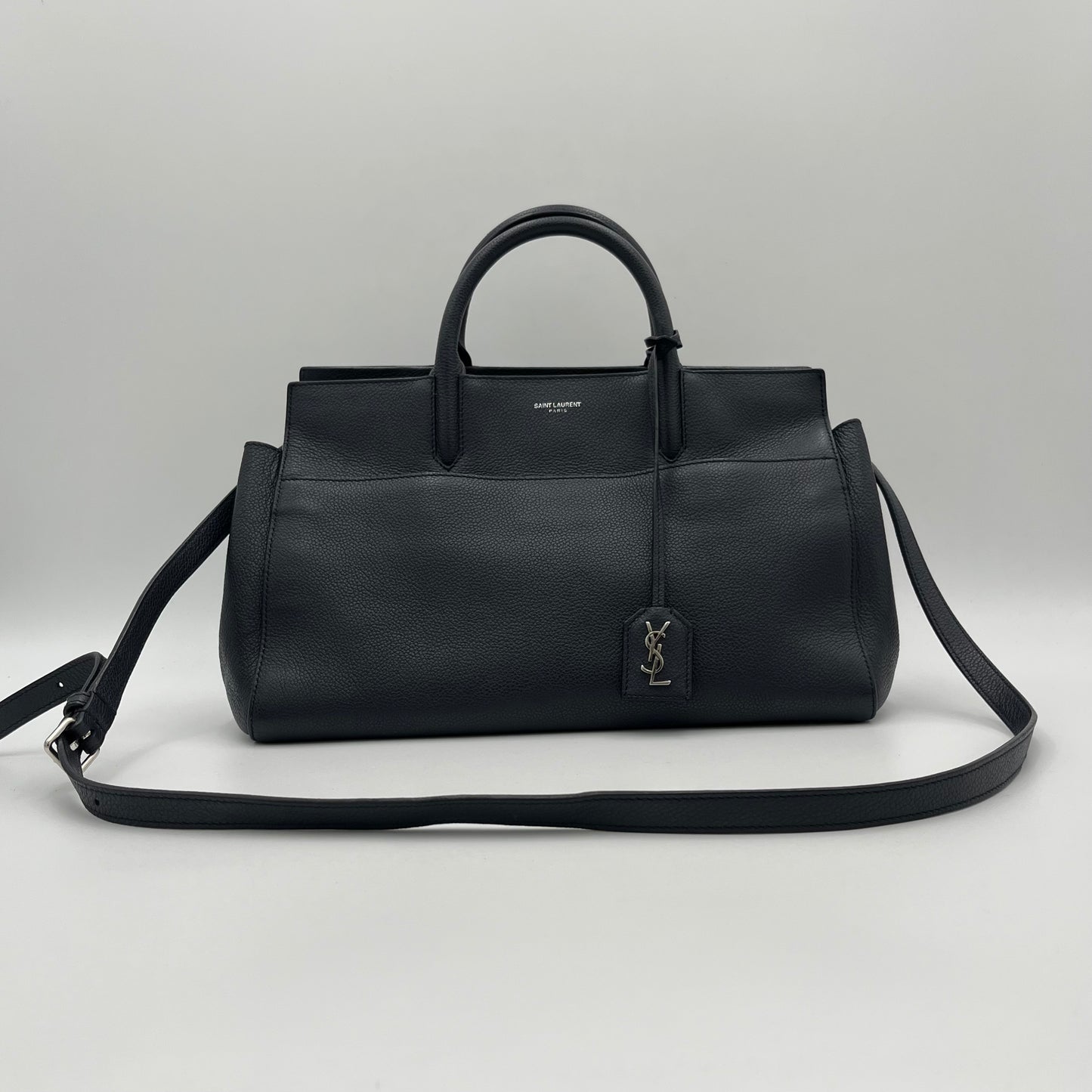 YSL Navy Blue Leather Rive Gauche Cabas Small Tote