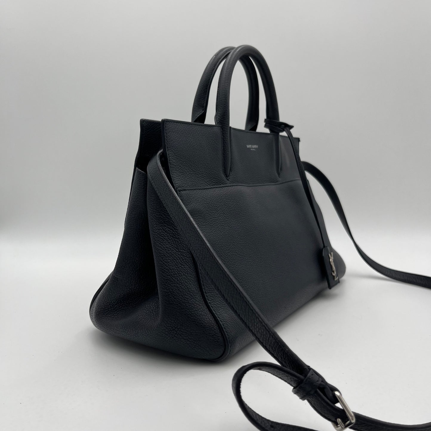 YSL Navy Blue Leather Rive Gauche Cabas Small Tote