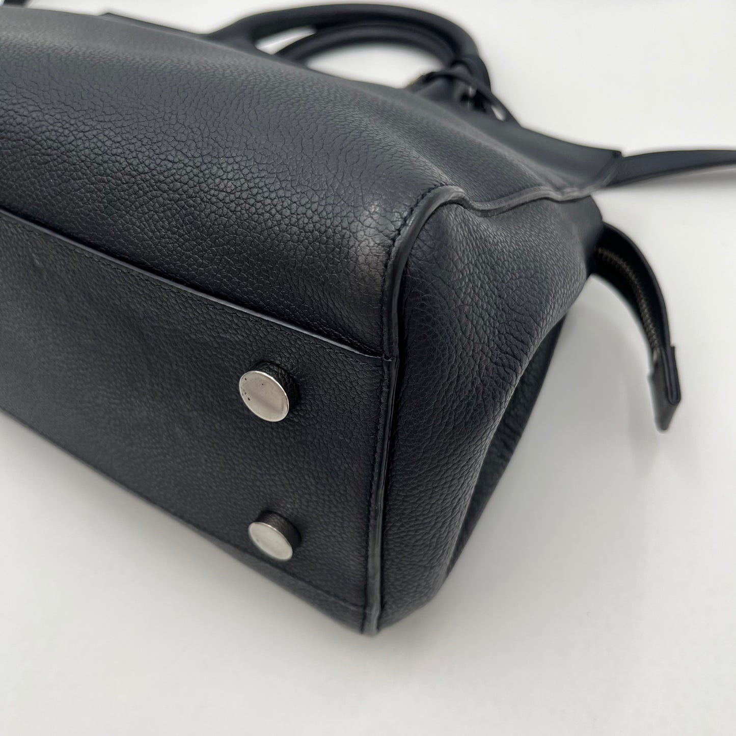 YSL Navy Blue Leather Rive Gauche Cabas Small Tote