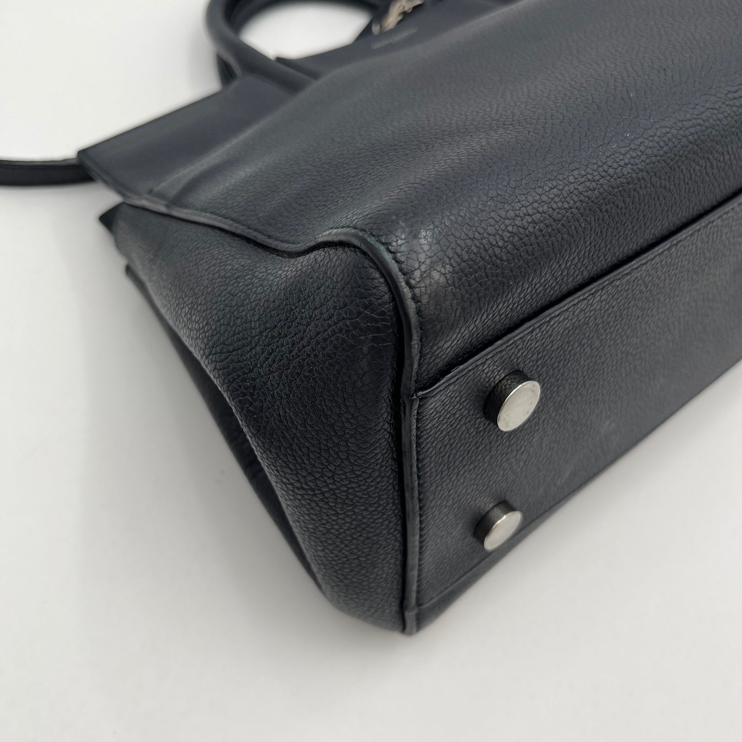 YSL Navy Blue Leather Rive Gauche Cabas Small Tote