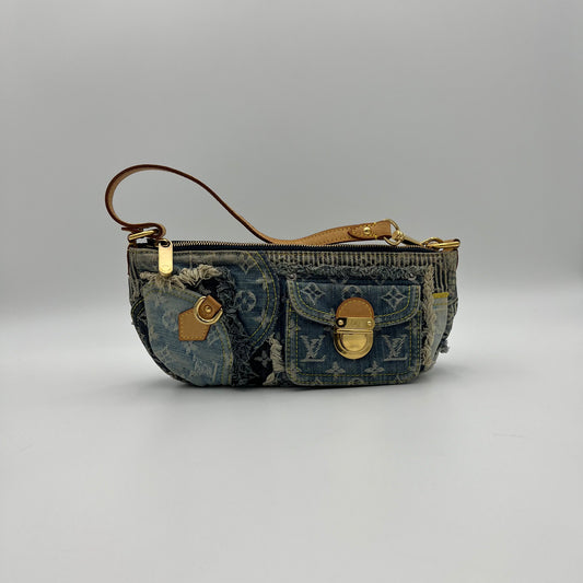 LV Monogram Blue Denim Patchwork Pouchy Shoulder Bag
